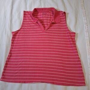 Croft & Barrow Women's XL Pink White Stripe Sleeveless V-Neck Top Pre-Owned A12